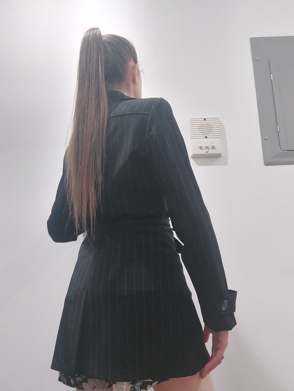 Mandee size 5 Black and White Striped Trench coat - Picture 5 of 14
